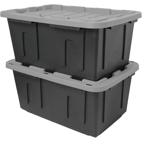 CX BLACK & YELLOW, 27-Gallon Heavy Duty Tough Storage Container & Snap-Tight Lid, Black & Grey (14.3"H x 20.6"W x 30.6"D), Weather-Resistant Design and Stackable Organization Tote [2 Pack]