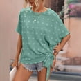 thumbnail image 5 of Women's Summer Tops Summer Casual Crew Neck Tie Side Short Sleeve Shirts Solid Color Jacquard Loose Tunic Blouses (L, Green), 5 of 7