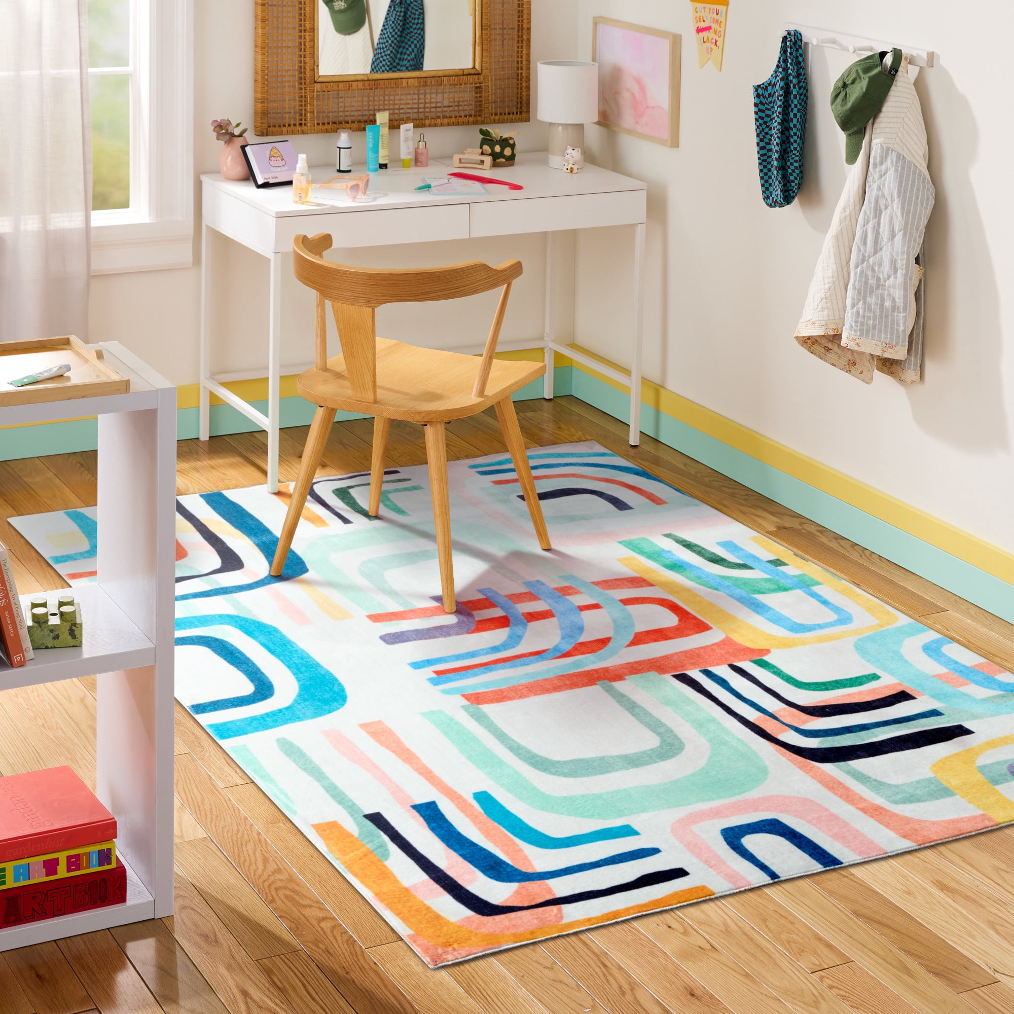 TOWN & COUNTRY PLAY Jovie Rainbow Party Kid's Washable Area Rug, Soft & Plush, Safe Non-Slip Backing, Bedroom Rug, Dorm Decor, Playroom & Classroom Rugs, Blue/Multi, 3'3"x5'2"