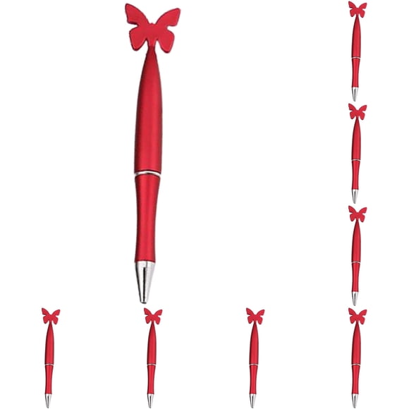 10Pc Ballpoint Pens Butterfly Pen Plastic For Office Desk Journaling Red
