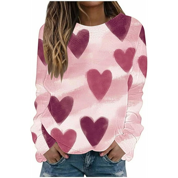 Women's Pullover for Valentines Day Cute Heart Sweatshirts Holiday Casual Crewneck Long Sleeve Tops
