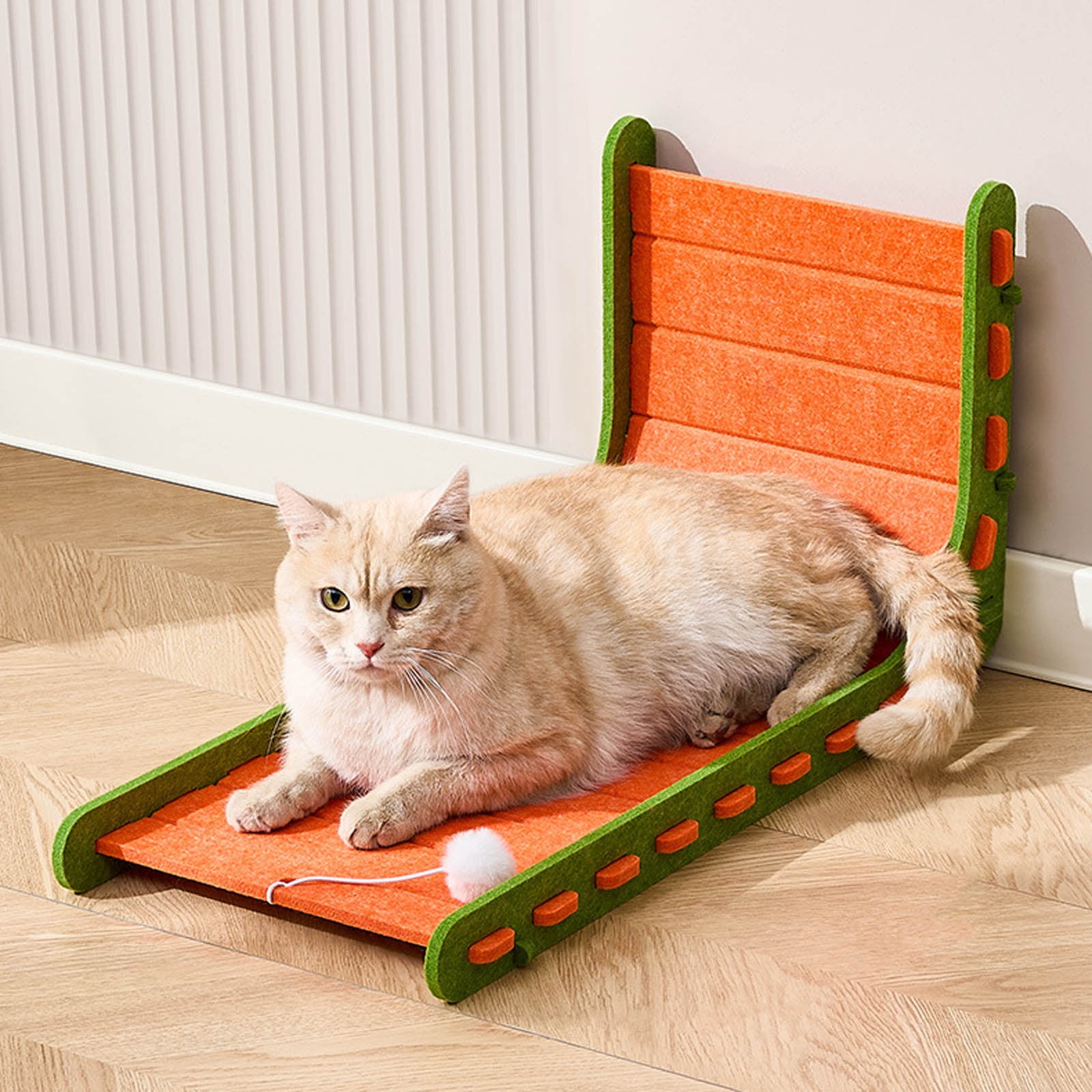 Felt Cat Scratcher with Plush Ball Toy - 2-in-1 Scratching Pad & Play Mat for Kittens - No Mess, Wear-Resistant & Furniture Protector for Indoor Cats