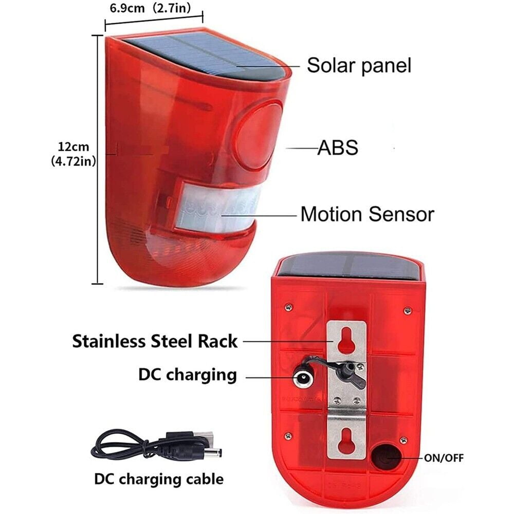 LINKPAL Solar Motion Sensor Alarm with LED Warning Strobe Light, Security Outdoor Device for Home, Warehouse, and Farm