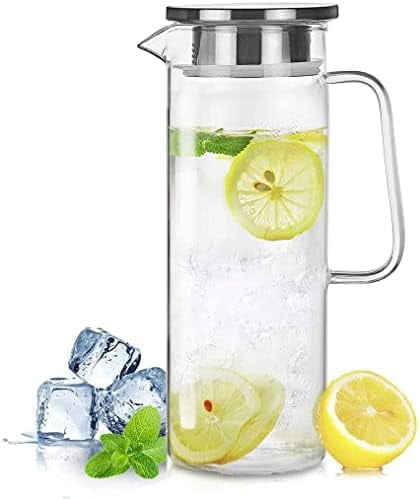 40 Oz Glass Water Pitcher with Lid and Spout for Iced Tea, Coffee, Lemonade