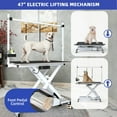 thumbnail image 4 of ModFusion 47 Inch Folding Dog Grooming Table with AC Outlet, Tool Storage, Casters, Arm, 3 Loops Adjustable Feet, 1.1 ft-3.2 ft Portable Pet Bathing Stand, White Metal Steel, Black Mat, 4 of 9