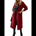 thumbnail image 3 of Chaqueta Clásica de Mujer con Solapa, Larga, Abertura Frontal y Cinturón, Abrigo Extra de Lana Vino Tinto XL, 3 of 6