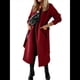 thumbnail image 3 of Chaqueta Clásica de Mujer con Solapa, Larga, Abertura Frontal y Cinturón, Abrigo Extra de Lana Vino Tinto XL, 3 of 6