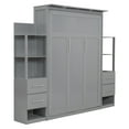 thumbnail image 5 of Full Size Murphy Bed Wall Bed with  Side Cabinet Storage Shelves, Drawers and LED Lights, Wood Foldable Platform Bed Vertical Wall for Bedroom Guest Room Home Office, Gray, 5 of 9