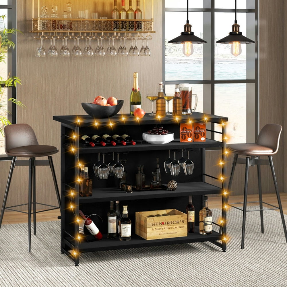 GVN Kitchen Islands & Carts,Kitchen Island with 4-Tier Storage Shelf and Long Footrest for Home-Black
