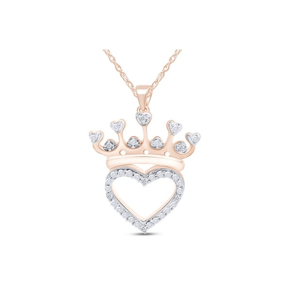 White Diamond Crown Heart Pendant In 14k Rose Gold Over 925 Silver Walmart Com