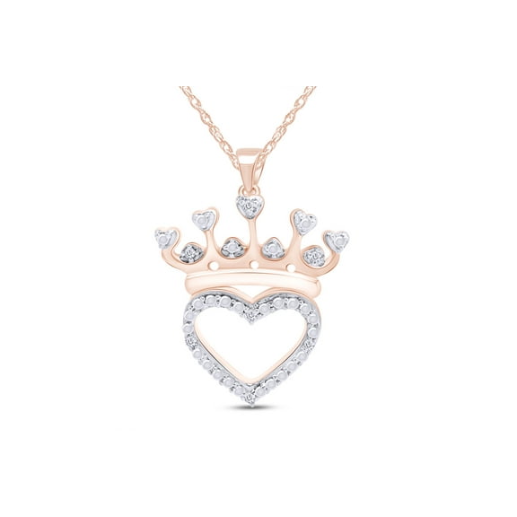 AFFY White Diamond Crown Heart Pendant in 14K Rose Gold Over 925 Silver