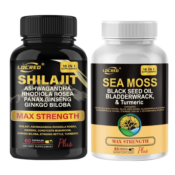 LOCRED Sea Moss & Shilajit Capsule Supplement for Boosts Immunity, Reduces Stress & Fatigue, Enhances Energy, Healthcare Vitamins, 60 Count Each, Pack 2