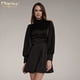 thumbnail image 1 of Clacive Fashion Stand Collar Satin Women Dresses Autumn Elegant Long Sleeve Backless Mini Dress Casual Sliim Pleated Dress RobeL&China Gao Jinjia LED, 1 of 2