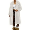 thumbnail image 2 of Miluxas Women's Fuzzy Fleece Lapel Open Front Long Cardigan Coat Faux Plush Warm Winter Outwear Jackets White XL(XL), 2 of 5