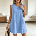 thumbnail image 7 of Dresses for Women Sleeveless Round Neck Ruffle Pocketed Solid Color Mini Straight Dress Blue XL, 7 of 7