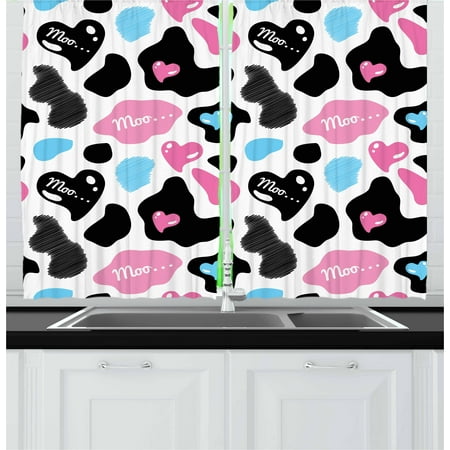 Cow Print Curtains 2 Panels Set Lovely Cow Hide With Cute Hearts
