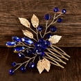 thumbnail image 3 of Nvzi Horquillas para el pelo de boda con flores para novias, peinetas con perlas de cristal, pinzas para el pelo, accesorios para el pelo de boda dorados, joyas, color azul, 3 of 4