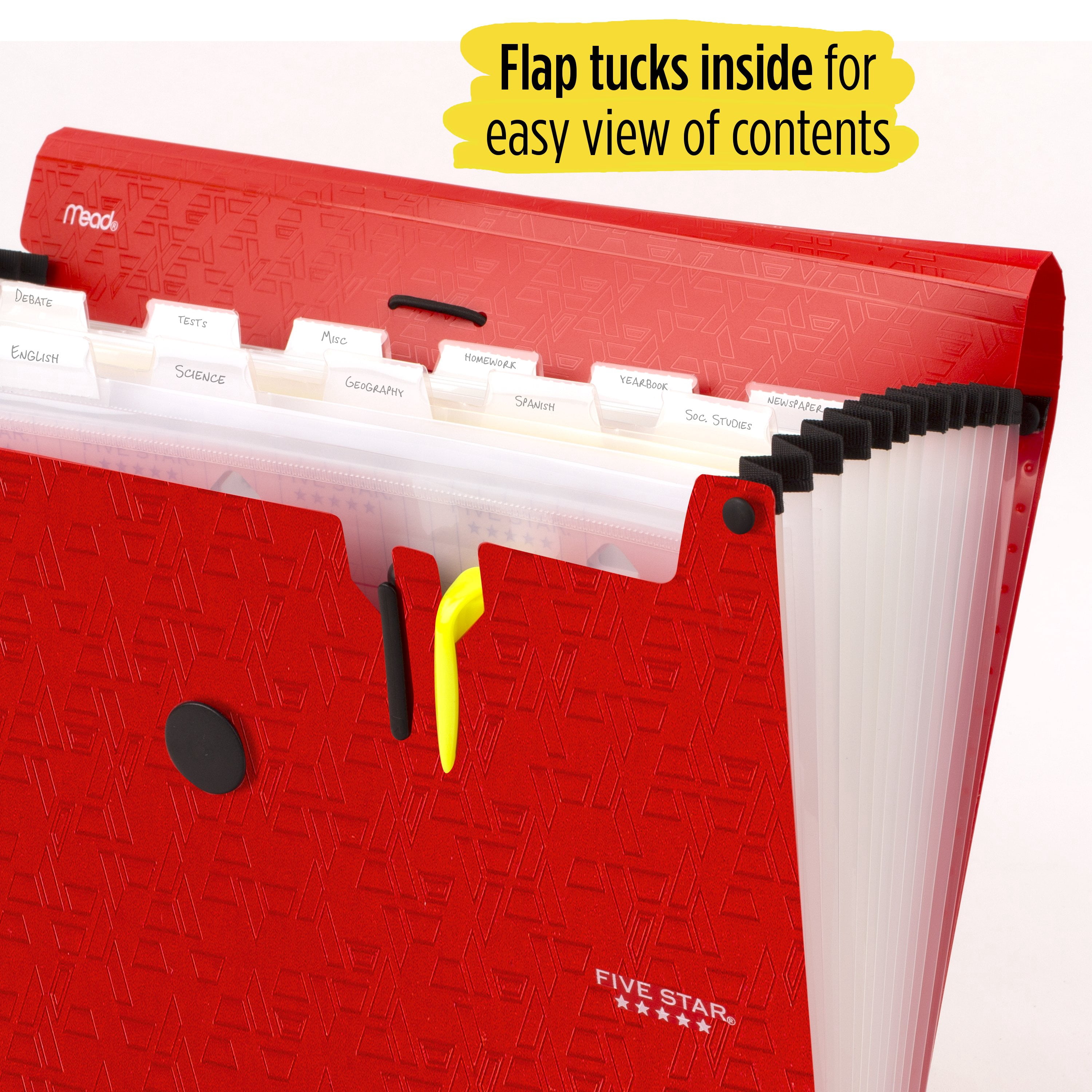 Five Star 13 Pocket Expanding File, 13" x 9 5/8", Fire Red(351440A-WMT)