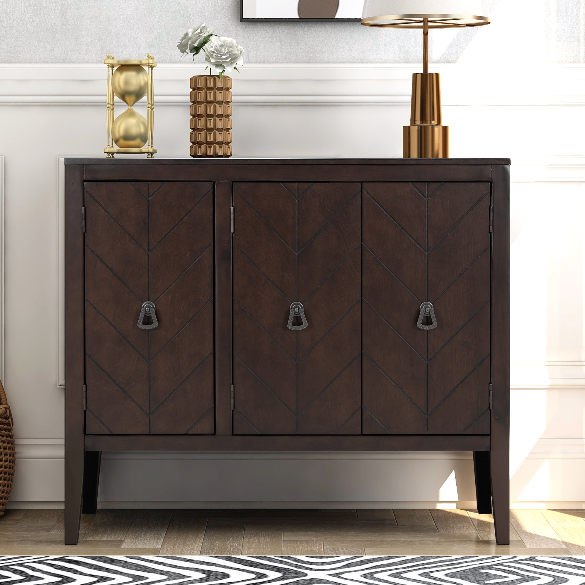 Sideboard Buffet Storage Cabinet, Solid Wood Accent Cabinets with 3