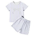 thumbnail image 3 of Korean Style Girls Summer Sleepwear Set Comfortable Striped Short Sleeve Two Piece Outfit for Daily Wear and Outdoor, 3 of 3