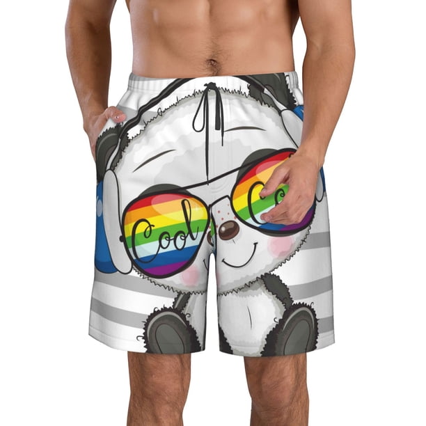 Fotbe Panda with Sun glasses Trajes de Baño Estampados para Hombre, Shorts de Verano de Secado Rápido, Ropa de Playa, Bañadores-Small