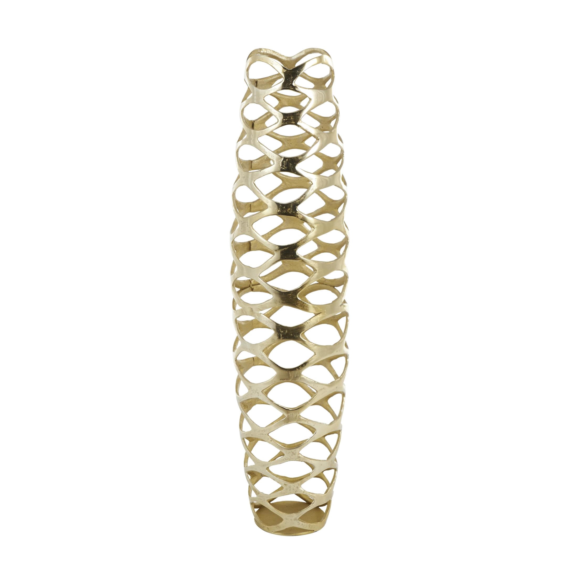 DecMode 39" Geometric Tall Cutout Gold Aluminum Metal Vase