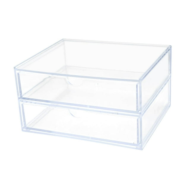 Organizador de esmaltes de uñas, cosméticos, estuche de maquillaje de 2 niveles a prueba de polvo para dormitorio Claro