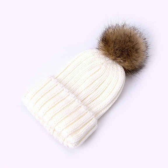 PInxai Winter Knitted Warm Kids Hats with Pom Comfy Windproof Pullover Hats Outdoor Fashion Hats for Cold Weather,White,Free Size