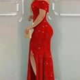 thumbnail image 5 of Women's Trendy Elegant Dress One Shoulder Solid Color Ruffle Slit Party Glitter Long Dress Valentine's Day Gifts, 5 of 7
