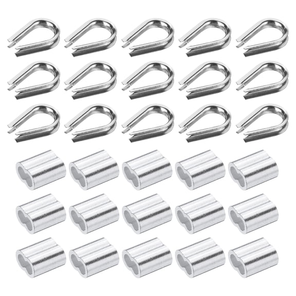 Uxcell 40Pcs M4(4mm) Wire Rope Cable Clamp Thimble and Crimping Loop Silver