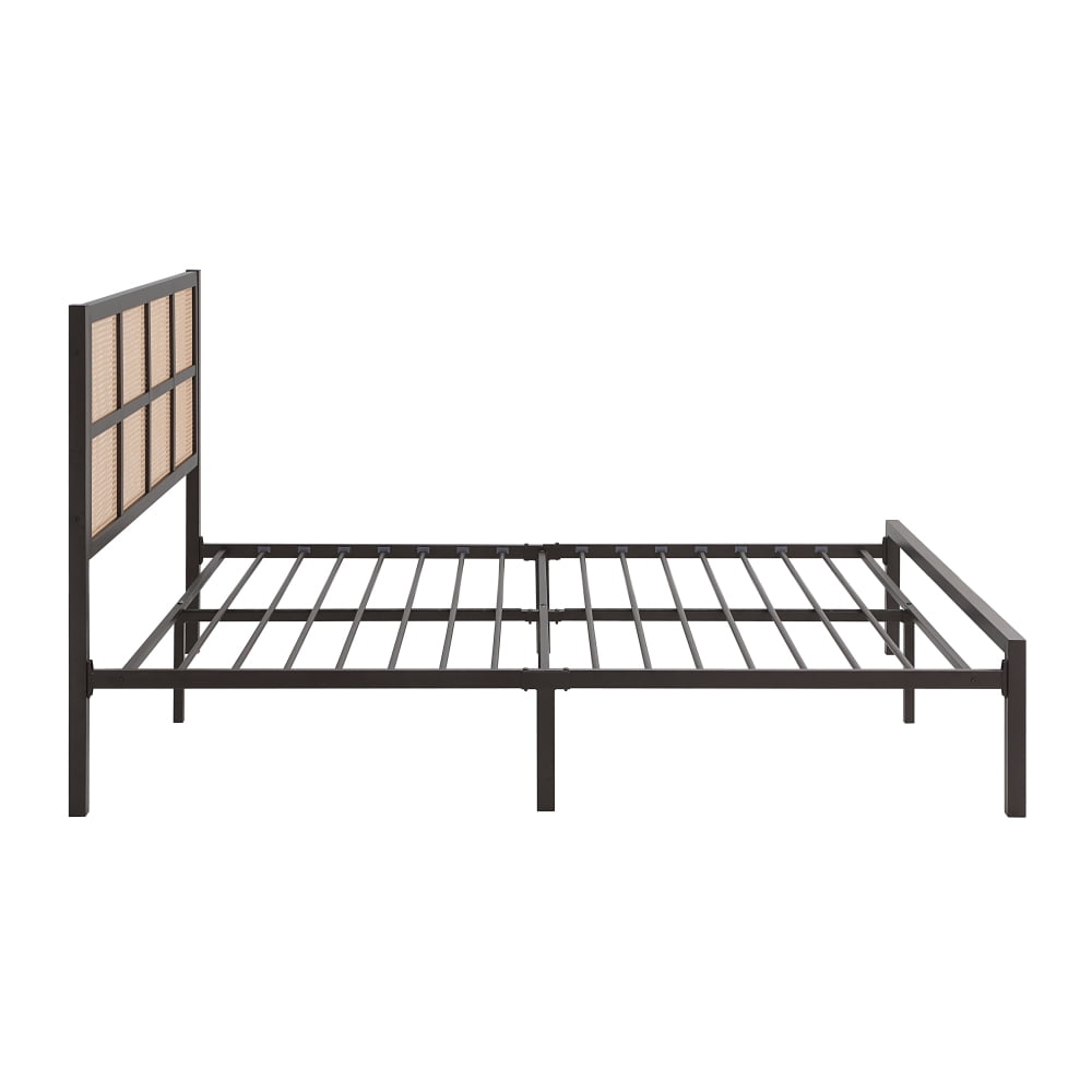 Tcbosik Queen Size Platform Bed with Faux Cane Headboard, Bed Frame for Bedroom, Heavy Duty Metal Slats Support, Bronze