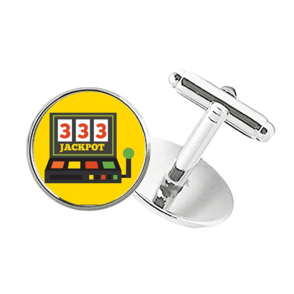 arm bandit illustration jackpot round button cuff clip stud cufflinks