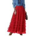 thumbnail image 4 of Women's Long Skirt Multilayer Mesh Pleated High Waist High Stretch Elegant Solid Color Cake Skirt, 4 of 10