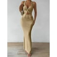 thumbnail image 4 of Women'S Two Piece Outfits Twist Front Halter Tops and Skirt Summer Set Khaki L, 4 of 9