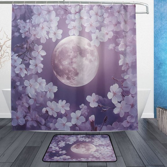 BZSMCE Shower Curtain and Bath Accessory Set,Moonlit Blossom Pattern