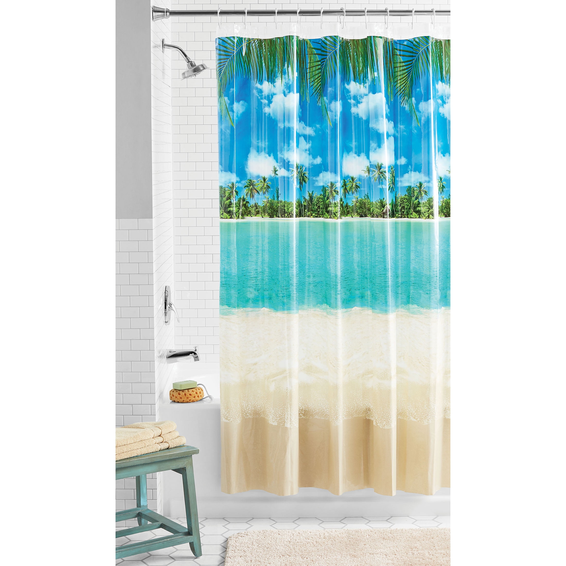 Mainstays Photoreal Beach Peva Shower, Seaside Shower Curtain