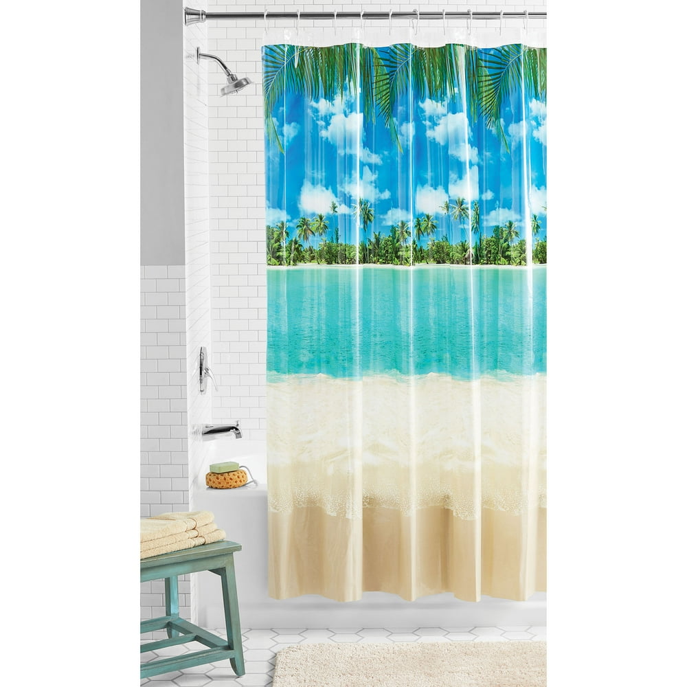Mainstays Photoreal Beach PEVA Shower Curtain, 70" x 71"