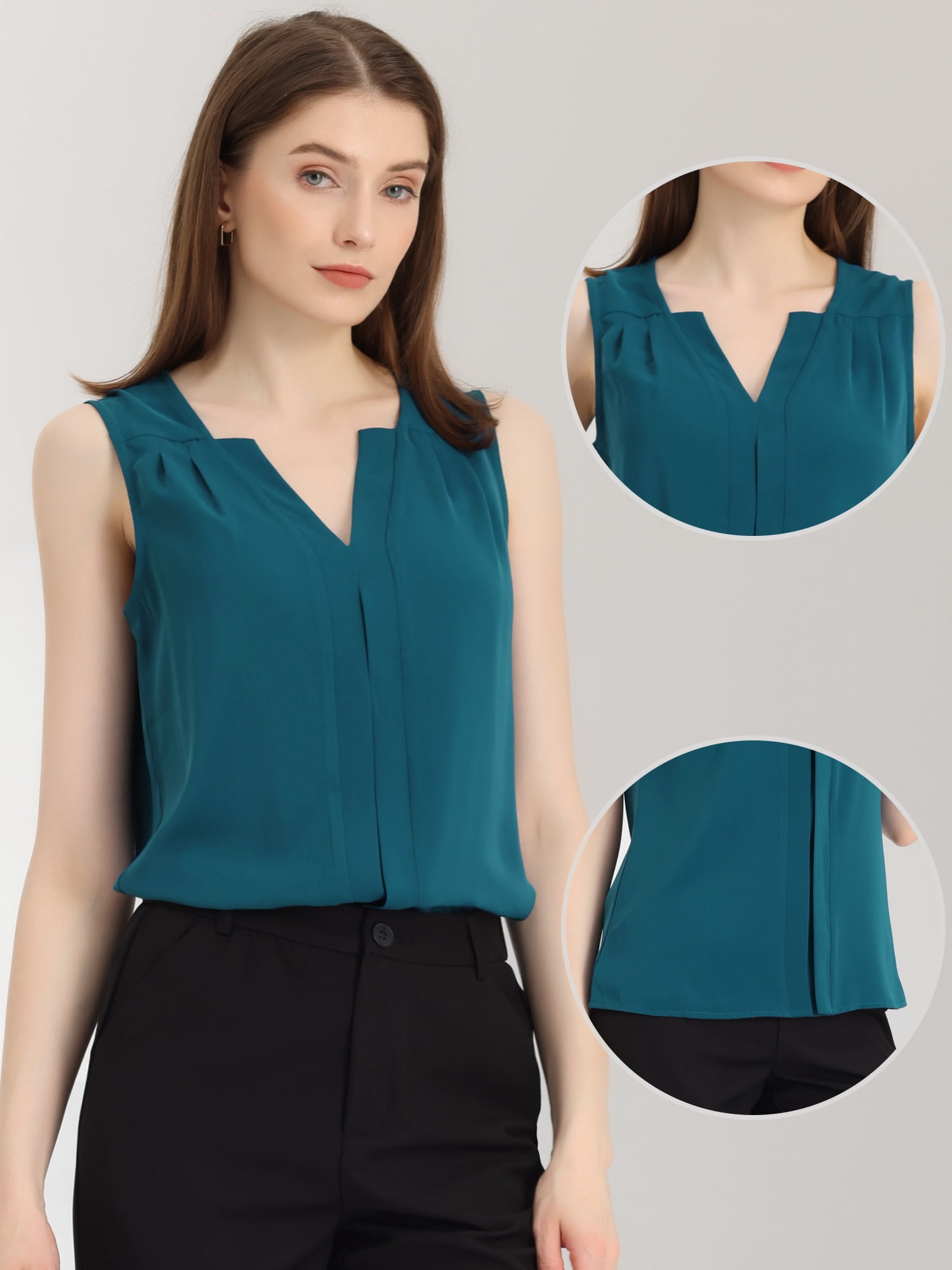 DARING DIVA Sleeveless Blouse Top Office Work Shirt S Peacock Blue
