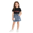 thumbnail image 2 of Shachafan Girls Summer Outfit Fashion Printed T Shirt And Denim Skirt Casual Two Piece Playwear Sweatsuits for Girls, 2 of 4