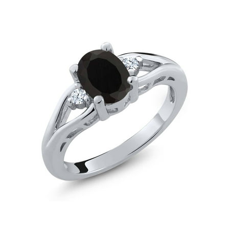 1.33 Ct Oval Black Onyx White Created Sapphire 925 Sterling Silver Ring