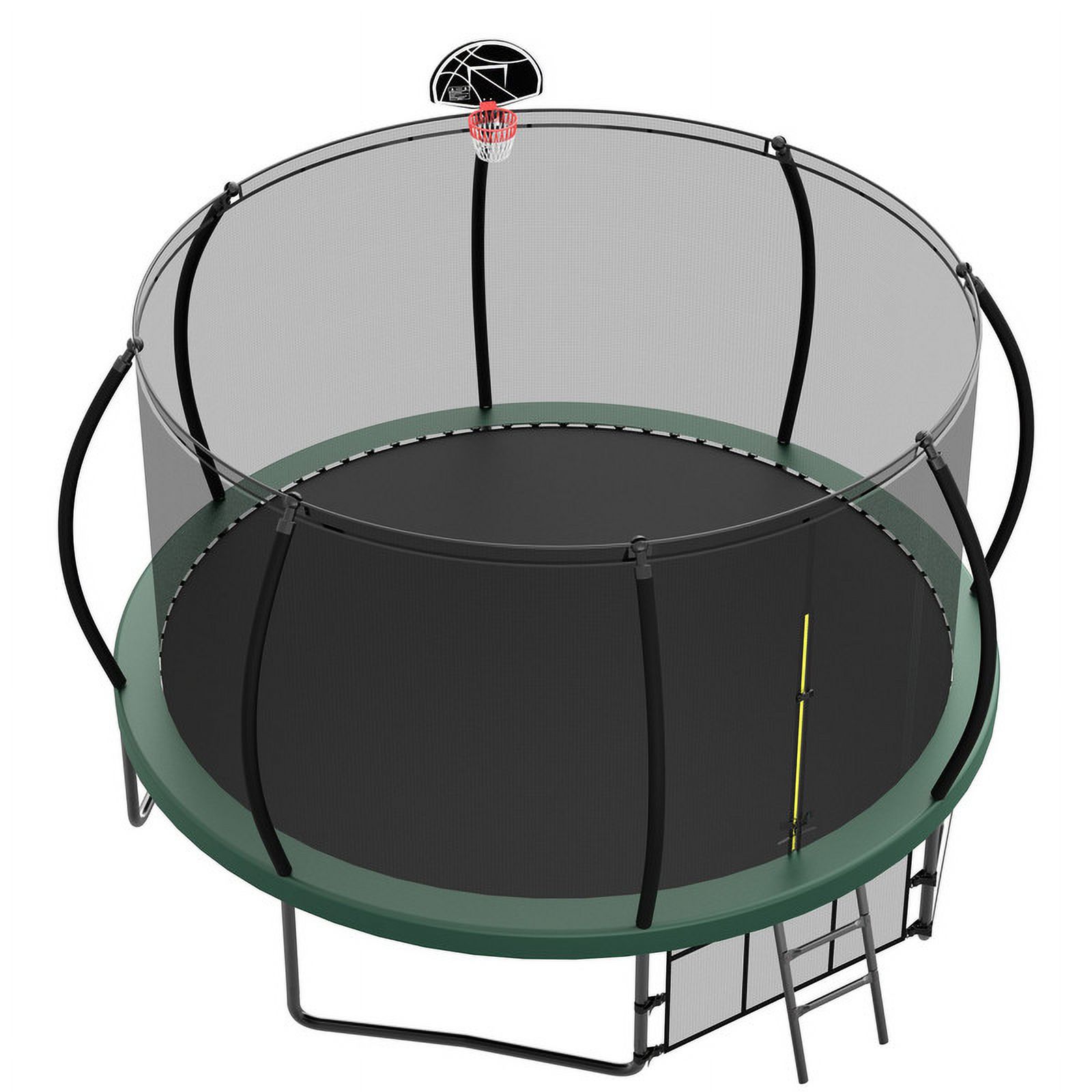 Aukfa 12FT Trampoline with Basketball Hoop for Kids, Outdoor Pumpkin Trampoline with Enclosure for Backyard - Green