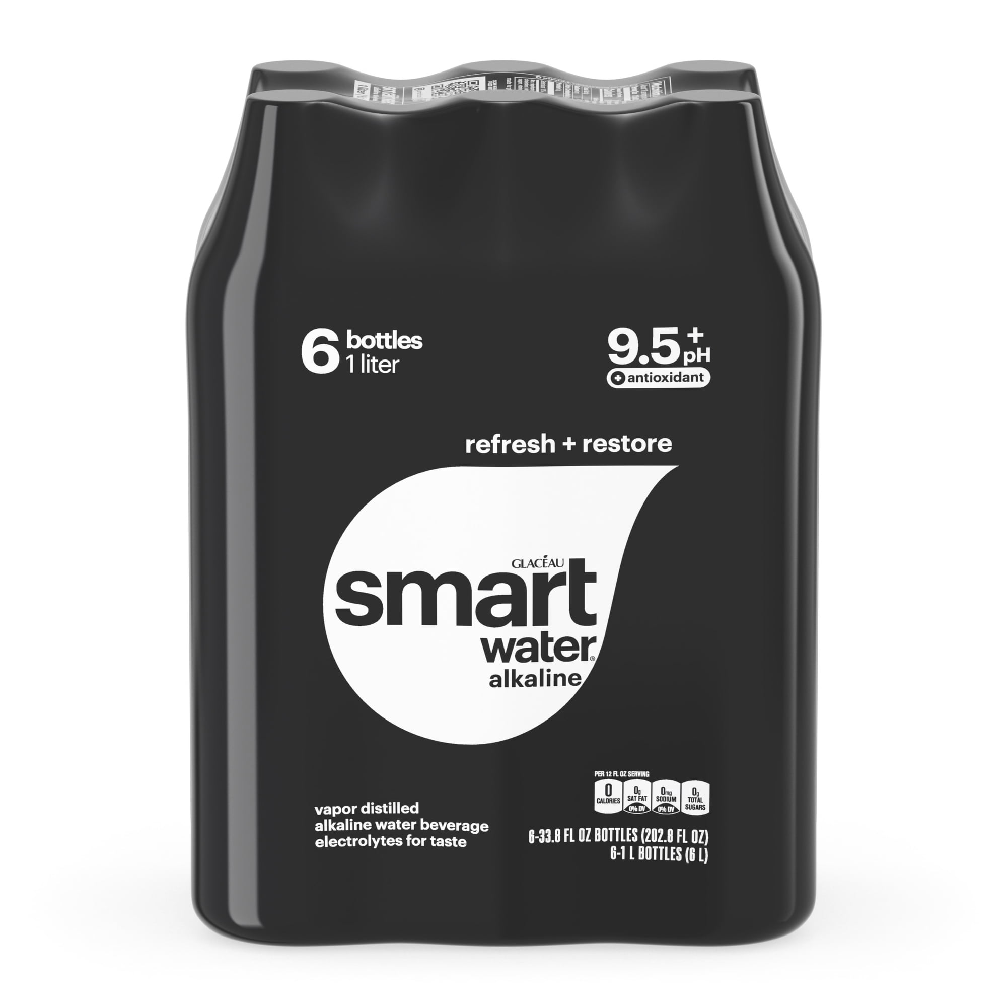 smartwater Alkaline with Antioxidant Water Bottles, 33.8 fl oz, 6 Pack