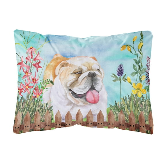 Carolines Treasures CK1201PW1216 English Bulldog Spring Canvas Fabric Decorative Pillow  12H x16W multicolor