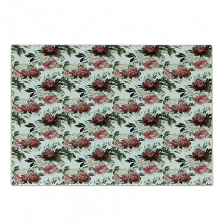 

Shabby Flora Cutting Board Floral Flower Roses Buds with Leaves and Branches Art Print Decorative Tempered Glass Cutting and Serving Board Small Size Olive Green Maroon by Ambesonne