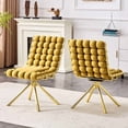 thumbnail image 2 of Silla giratoria de respaldo de bola tufted con piernas de metal de oro, silla elegante sin brazos para oficina en el hogar, dormitorio, 2 of 5