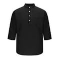 thumbnail image 5 of SYMOID Men's Black Size L Wrinkle-Resistant Stretch Mandarin Collar Three-Quarter Sleeve Casual Shirt - Quick-Drying, Easy Care for Travel & Daily Wear, 5 of 7
