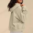 thumbnail image 4 of Htigea Full Zip Sweatshirts for Women Lace Splice Long Sleeve Hoodies Thin Fleece Hooded Pullover Tops Y2k Sweatshirt Khaki XXL, 4 of 8