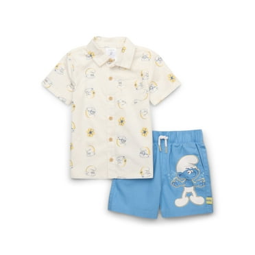 Smurfs Toddler Boys Print Button Up Shirt and Short Set, 2-Piece, Sizes 12M-5T