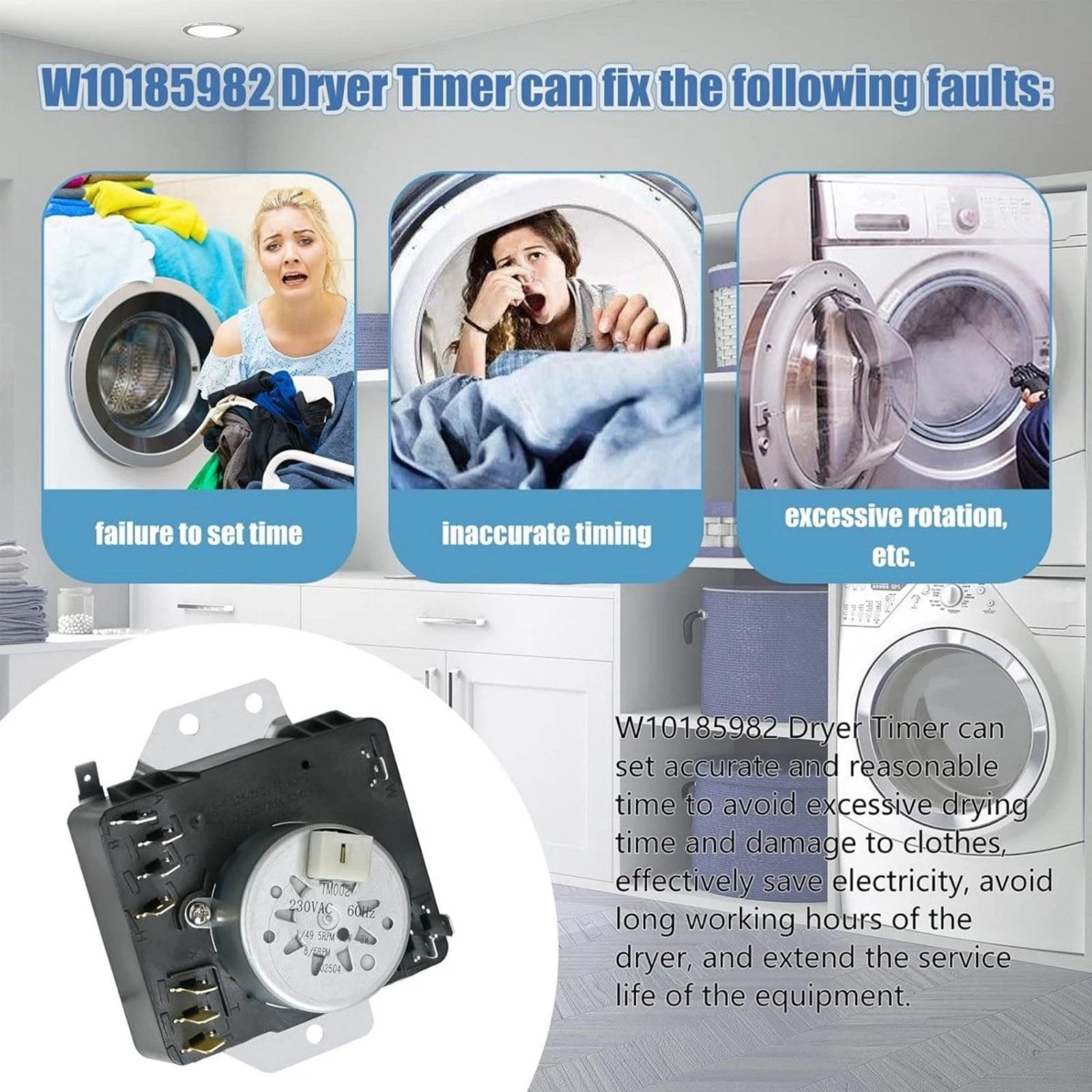 GUYUTING Dryer Timer Replacement W10185982 230VAC 60HZ Tested For Maytag Kenmore Admiral Dryer Maintenance