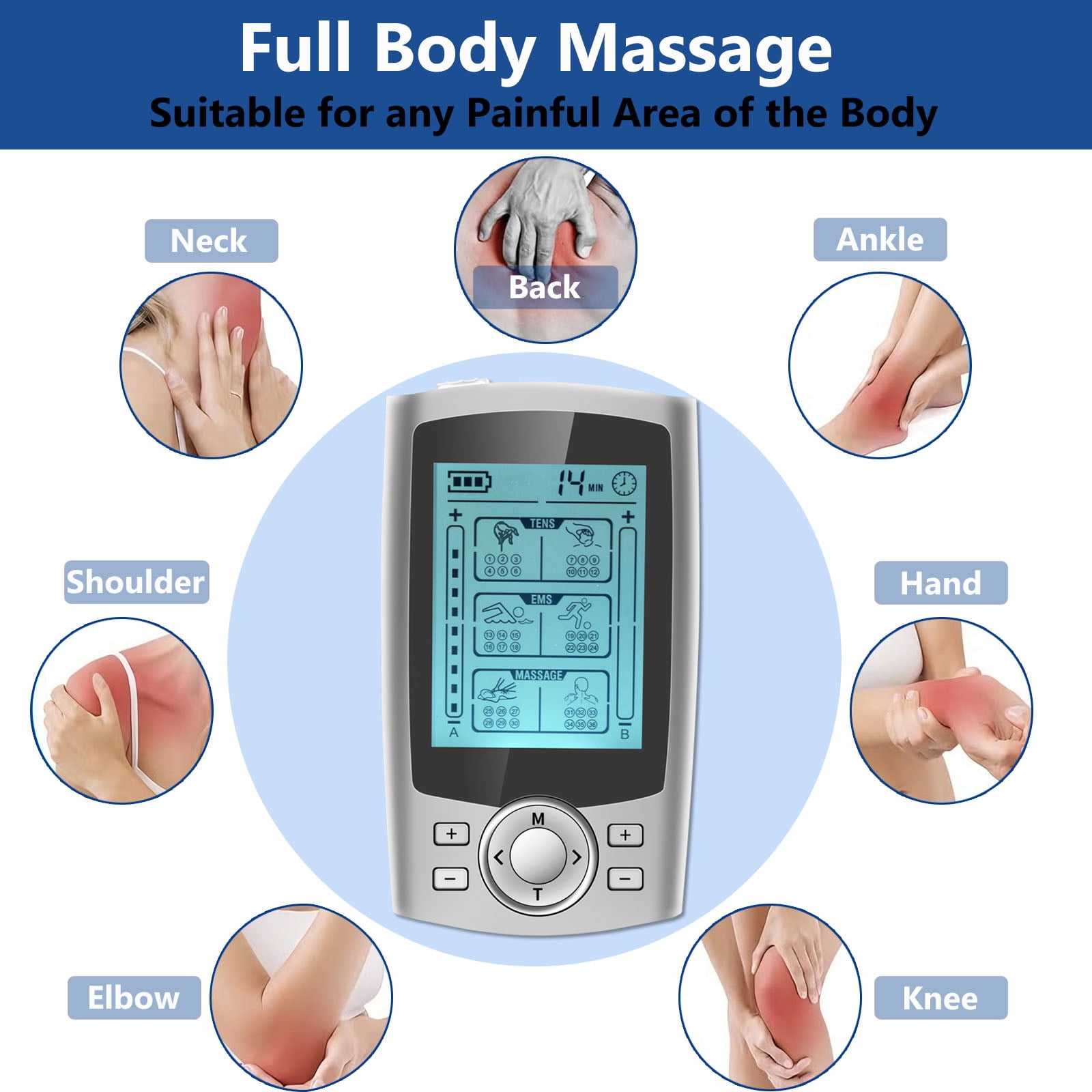 Kisportee TENS Unit Muscle Stimulator, EMS Dual Channel with 10 Reusable Electrode Pads 36 Modes for Back Neck Pain Muscle Therapy Pain Management Rechargeable Pulse Massager